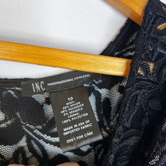 INC International Concepts Black Lace Overlay Fit & Flare Cap Sleeve Dress Sz 10 - Picture 3 of 9